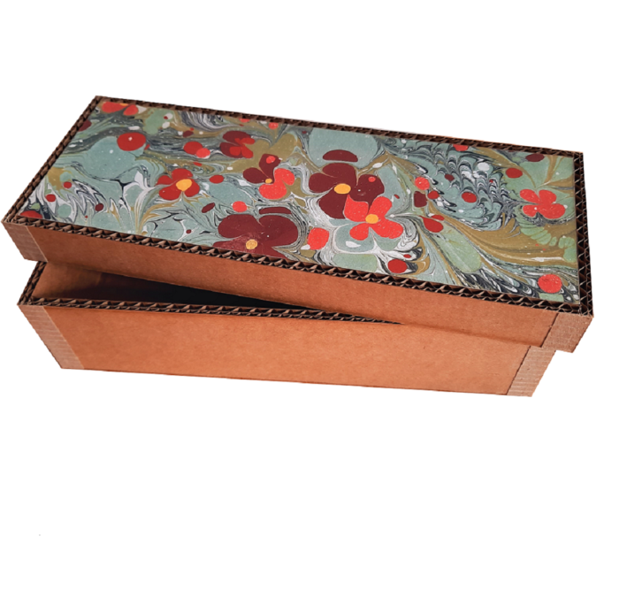 Coffret façon plumier papier vert fleuri