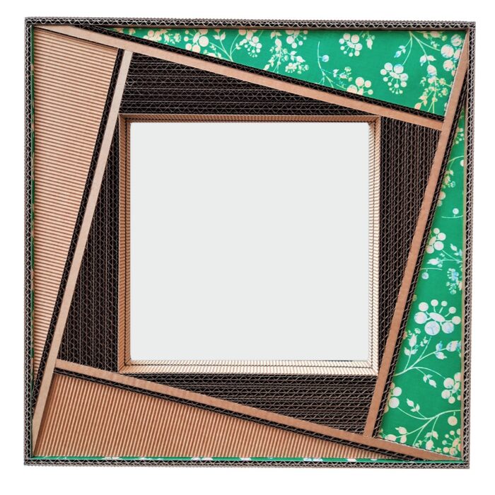 Miroir en carton carré papier cannelure et vert fleuri