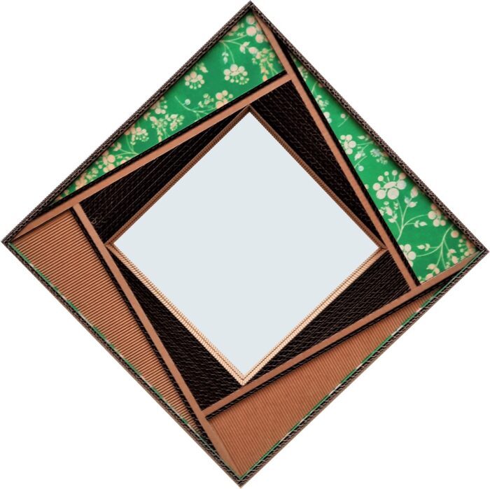 Miroir en carton cannelure et motifs vert fleuri